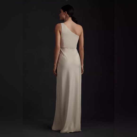 BHLDN Dylan One Shoulder Satin Side Slit Gown Sz S - Picture 2 of 5